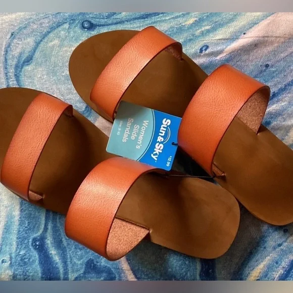 NWT Sz-9/10 Sun&sky BeachSandals Everyday TanSlides-Pair w/Shorts/Skirts/Dresses - Picture 12 of 12